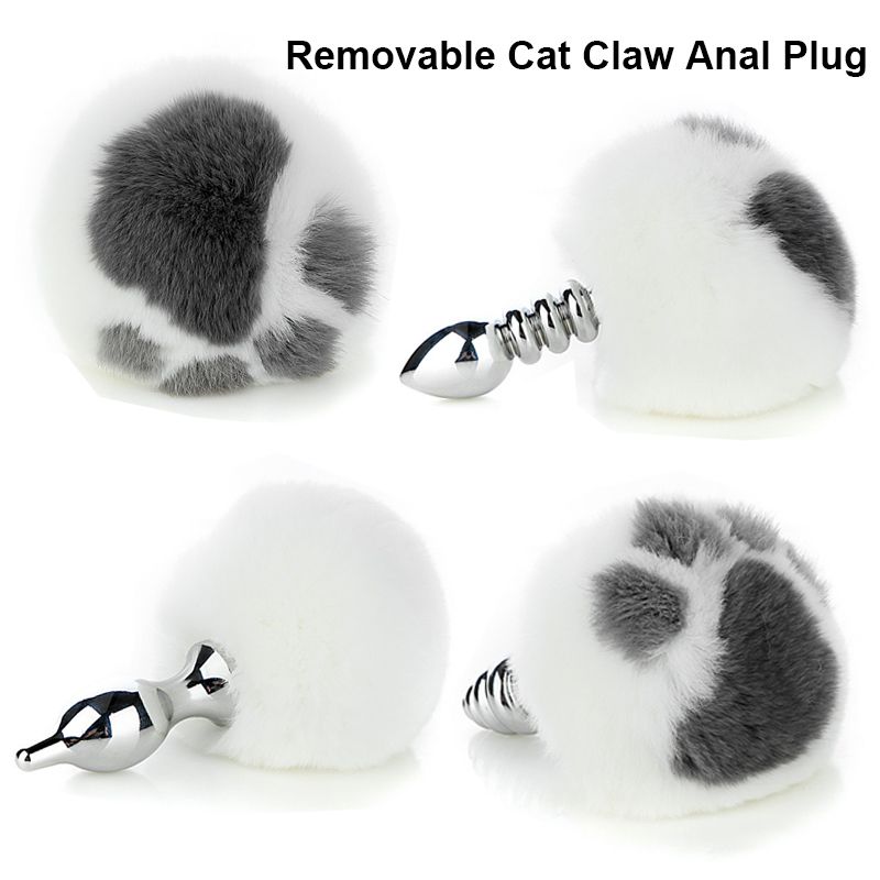 Plug anale con coda in pelliccia di coniglio naturale e artigli di gatto_voghion.com
