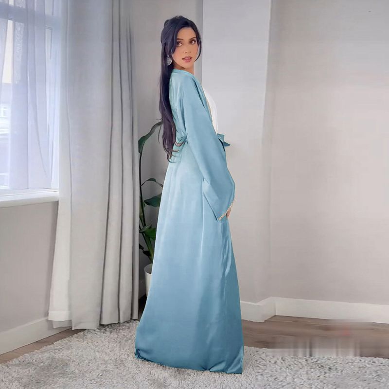 Vêtements pour femmes, jupe longue diamant tendance moderne, robe en satin doux à la taille, vêtements d'intérieur blancs, abaya_voghion.com