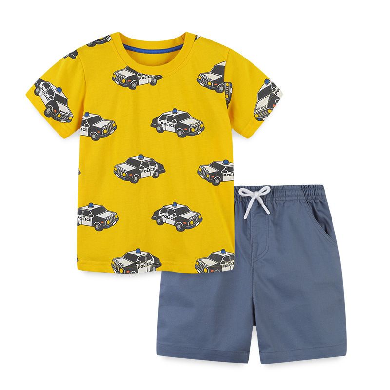 Pantalon tissé de petite et moyenne taille pour l'été, ensemble deux pièces polyvalent et à la mode pour enfants à manches courtes, capris pour garçons_voghion.com