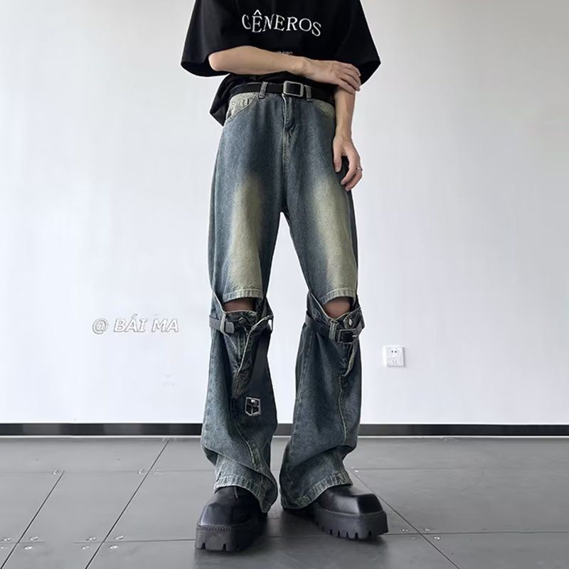 Jeans micro-pull a vita alta, retrò, vecchi, con cuciture tridimensionali, marchio di moda americano di alta moda, da uomo_voghion.com