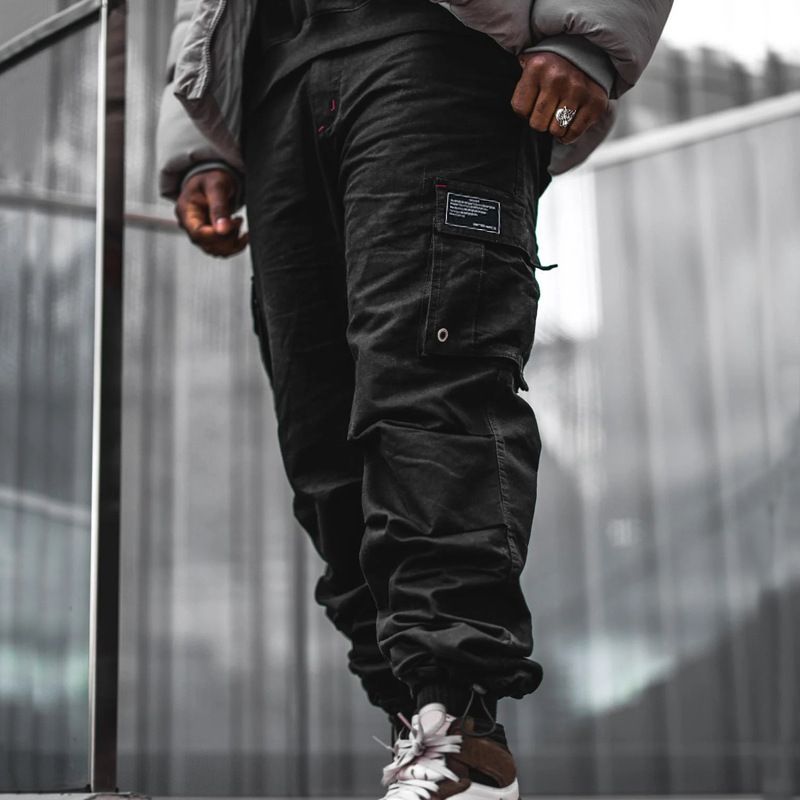 25 Spring Summer New Men's Casual Pants Multi-Pocket Solid Color Loose Jogger Cargo Trousers_voghion.com