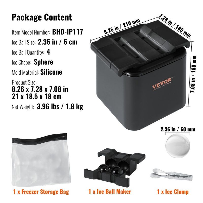 Sfera di ghiaccio a 4 cavità, morsetto da 2,36 pollici con sfera di stoccaggio, sfera trasparente rotonda, cubo di ghiaccio trasparente, ghiaccio e ghiaccio, sacchetto per il ghiaccio_voghion.com