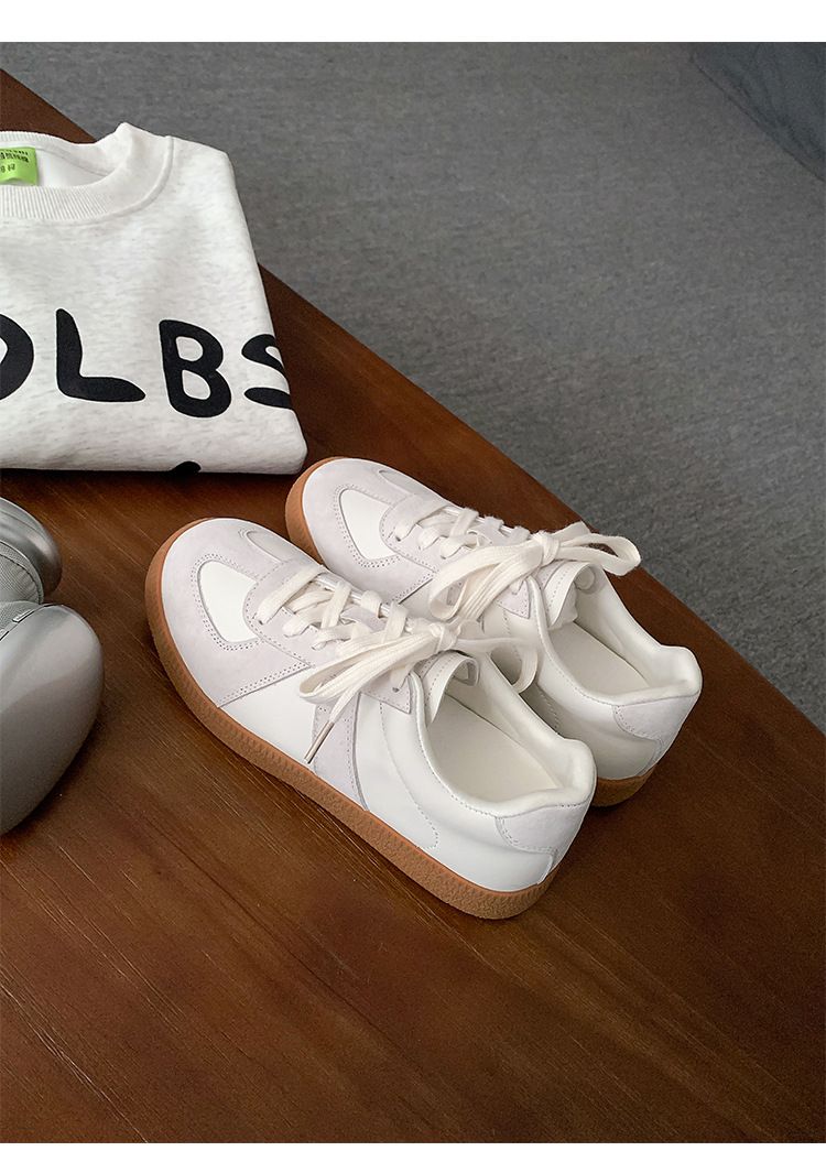 Women's Shoes Spring Retro Round Toe Colorblock Casual Sneakers Lace Up German Training White Shoes Women Spring And Autumn_voghion.com