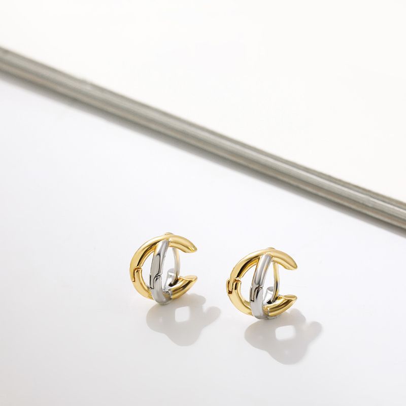 Women's Jewelry Earrings Circle Simple Style Earrings Temperament Gold And Silver Two Color Three Dimensional Cross Earrings_voghion.com