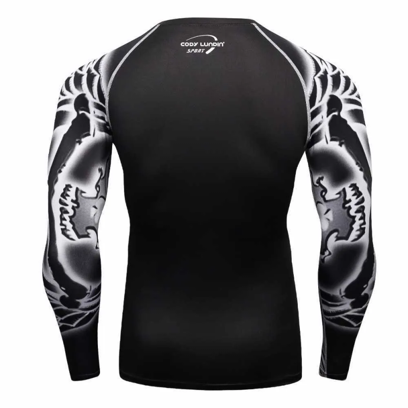 T-shirt da uomo MMA Compressione Rashguard Fiess Maniche lunghe Strato base Pelle attillata Sollevamento pesi Uomo Palestra Corsa_voghion.com