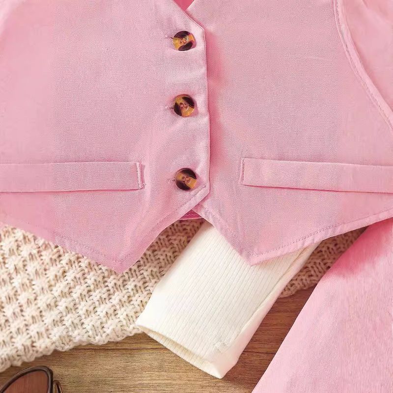Vestito da drama coreano, stile piccolo profumo di alta qualità, completo rosa, pantaloni gilet, camicia con collo alto, tre pezzi_voghion.com