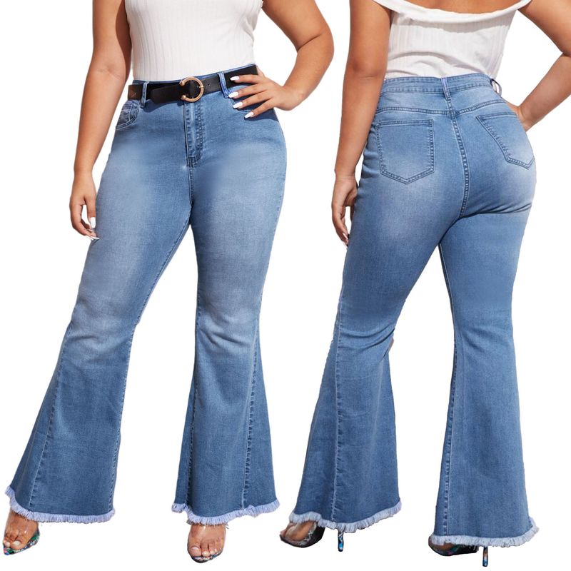 Women's clothing HSF2347 fashion versatile wide-leg washed stretch denim bell-bottom pants_voghion.com