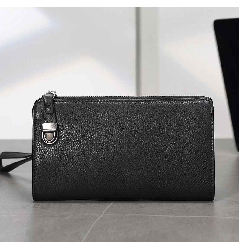 Men's Clutch Bag Wrist Bag First Layer Cowhide Zipper Men's Large Capacity Genuine Leather Wallet Mobile Phone Bag Men's Casual Business Handbag_voghion.com