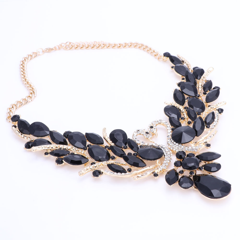 Moda Cristal Duplo Cisne Cor Prata Pingente Feminino Festa Casamento Baile Colar Brinco Conjuntos de Acessórios_voghion.com
