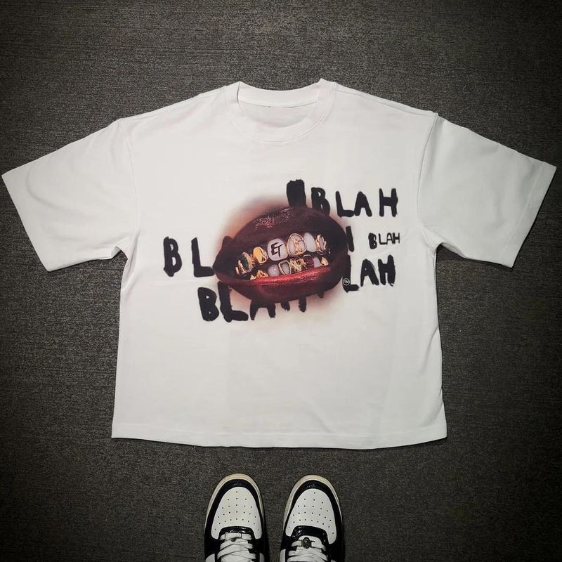 Herrenbekleidung American Street Style Persönlichkeit Design Mode Lippen Brief Print Kurzarm T-Shirt_voghion.com