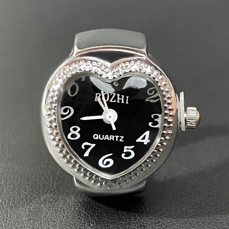 Pronto Stock 2024 Nuovo Creativit Orologio a Forma di Cuore Vintage Punk Elastico Dita Orologi Donne Uomini Hip Hop Anelli di Coppia_voghion.com