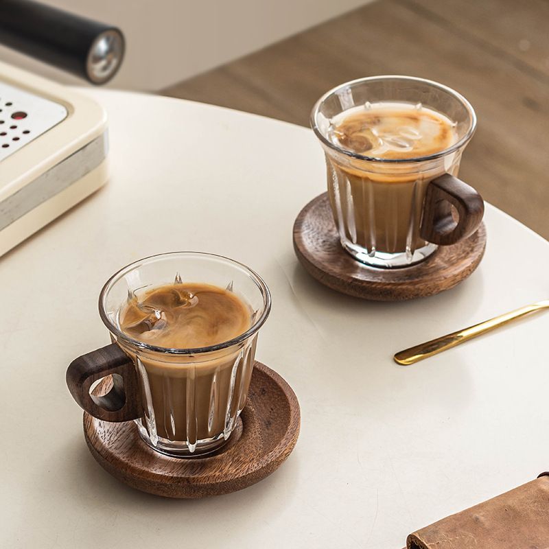 Cross-Border Hot Selling Preferred Glass Coffee Set With Wooden Handle Holder Insulated Cup Wholesale_voghion.com