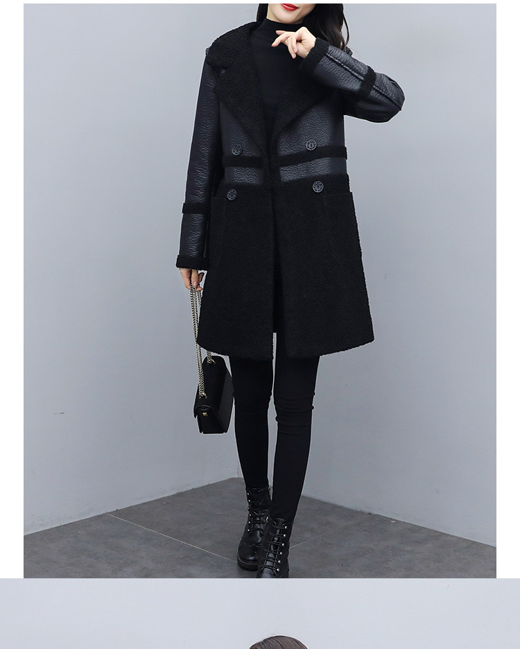 Pelliccia alla moda da donna con colletto spesso in velluto, indossa un cappotto ampio e grasso più in pelle su entrambi i lati_voghion.com