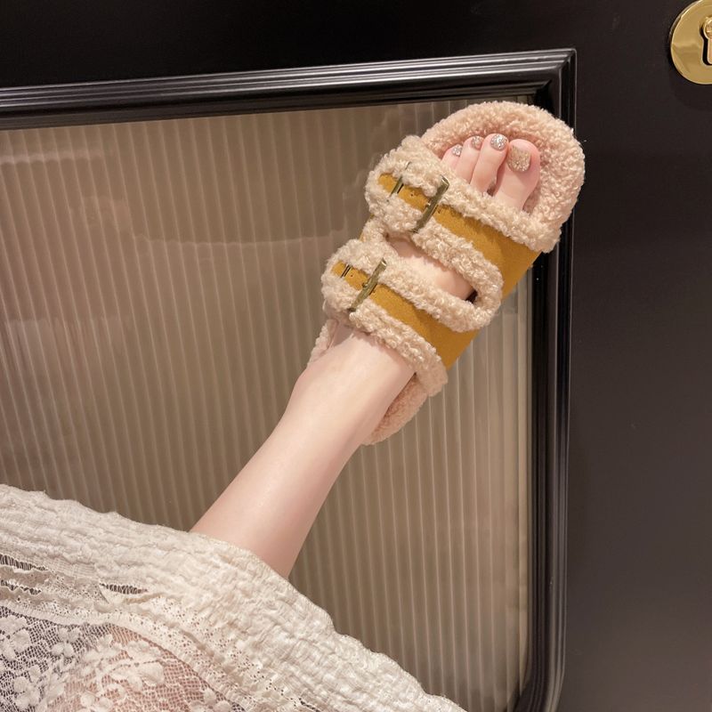 2025 Herbst Winter Neue Dicken Sohlen Für Frauen Zweireihige Schnalle Fleece-Gefüttert Warm Veatile Mode Weichen sohlen Pelz_voghion.com