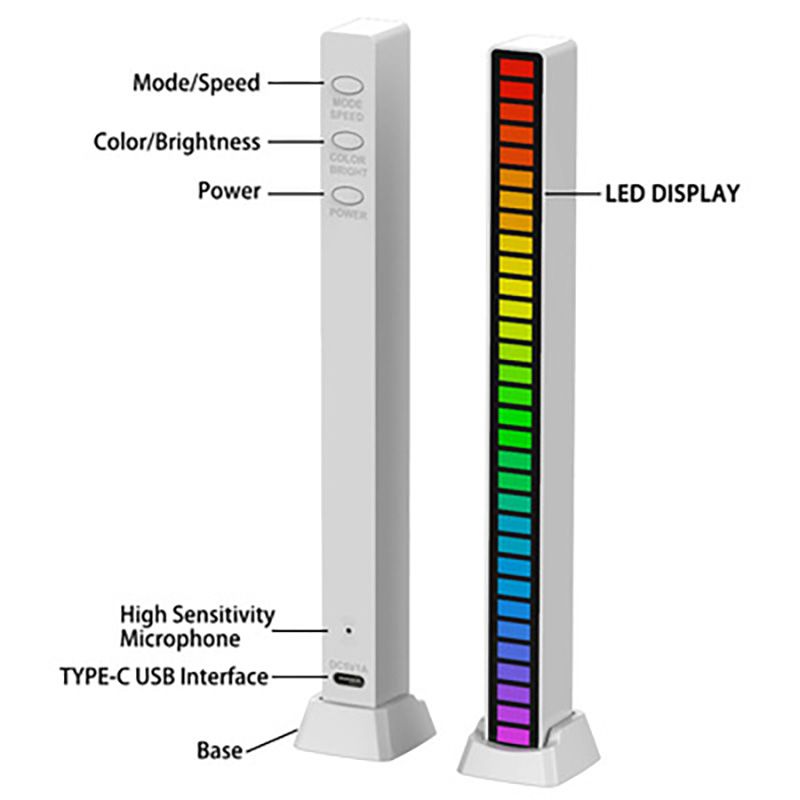 Lámpara de noche LED RGB con ritmo musical, recargable por USB, control de sonido, luz LED, captación de sonido, luz ambiental, lámpara de ambiente decorativa_voghion.com