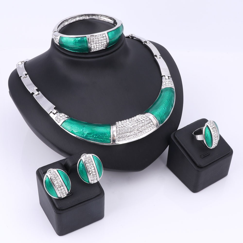 Set di perline africane in smalto verde, accessori per abiti da sposa, gioielli alla moda, collane e costumi_voghion.com