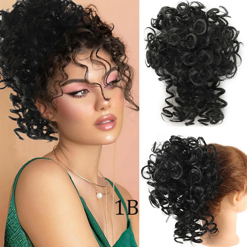 Lockiger, gewellter Dutt, Zugseil, Chemiefaser, synthetische Perückenverlängerung, chaotischer Dutt, Haar-Accessoires, flauschige Perückentasche_voghion.com
