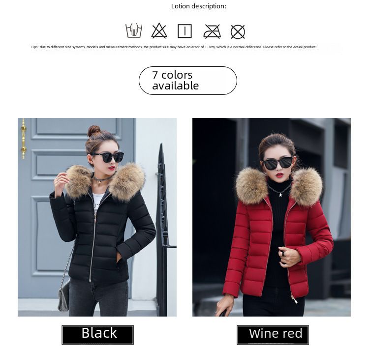 2023 Winter Neue kurze große Wollkragen Baumwolle gepolsterte Kleidung Damen koreanischen Stil Slim-Fit Abnehmen kleine Baumwolle gepolsterte Mantel warme Jacke Baumwolle gepolsterte Jacke_voghion.com