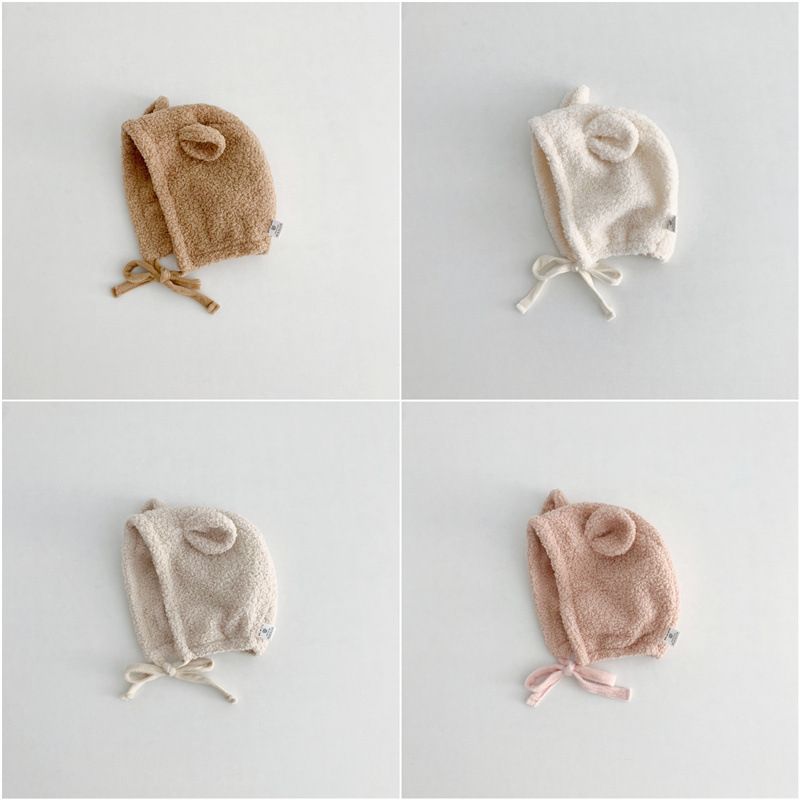 Cappello per neonati Cappello per neonati con piccole orecchie carine in peluche con lacci, cappello caldo autunnale e invernale_voghion.com