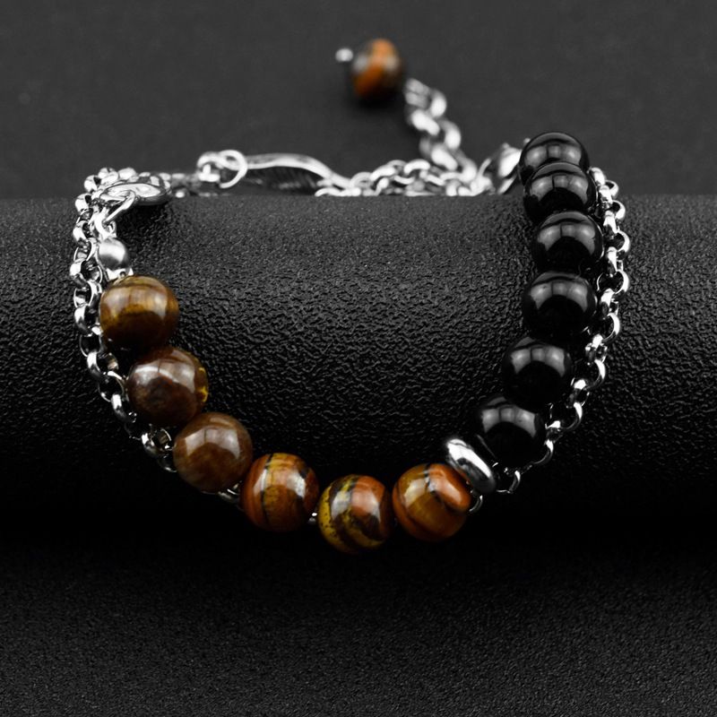 Transferperlen-Nischendesign, Edelstahl, facettierter Tigerauge-Stein, kubanische Titanstahlkette, trendiges Hip-Hop-Perlenarmband_voghion.com