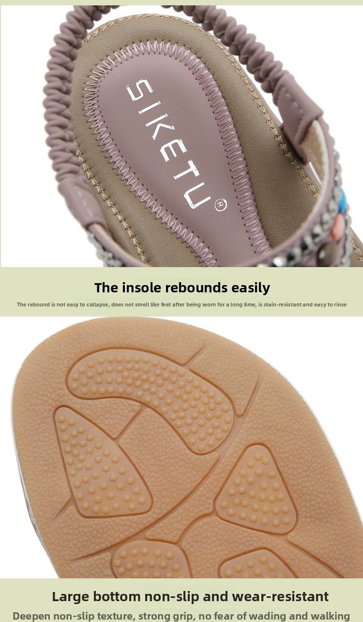 W676-4 New 2025 Spring Summer Rhinestone Casual Beach Flat Sandals For Women Comfortable Versatile_voghion.com