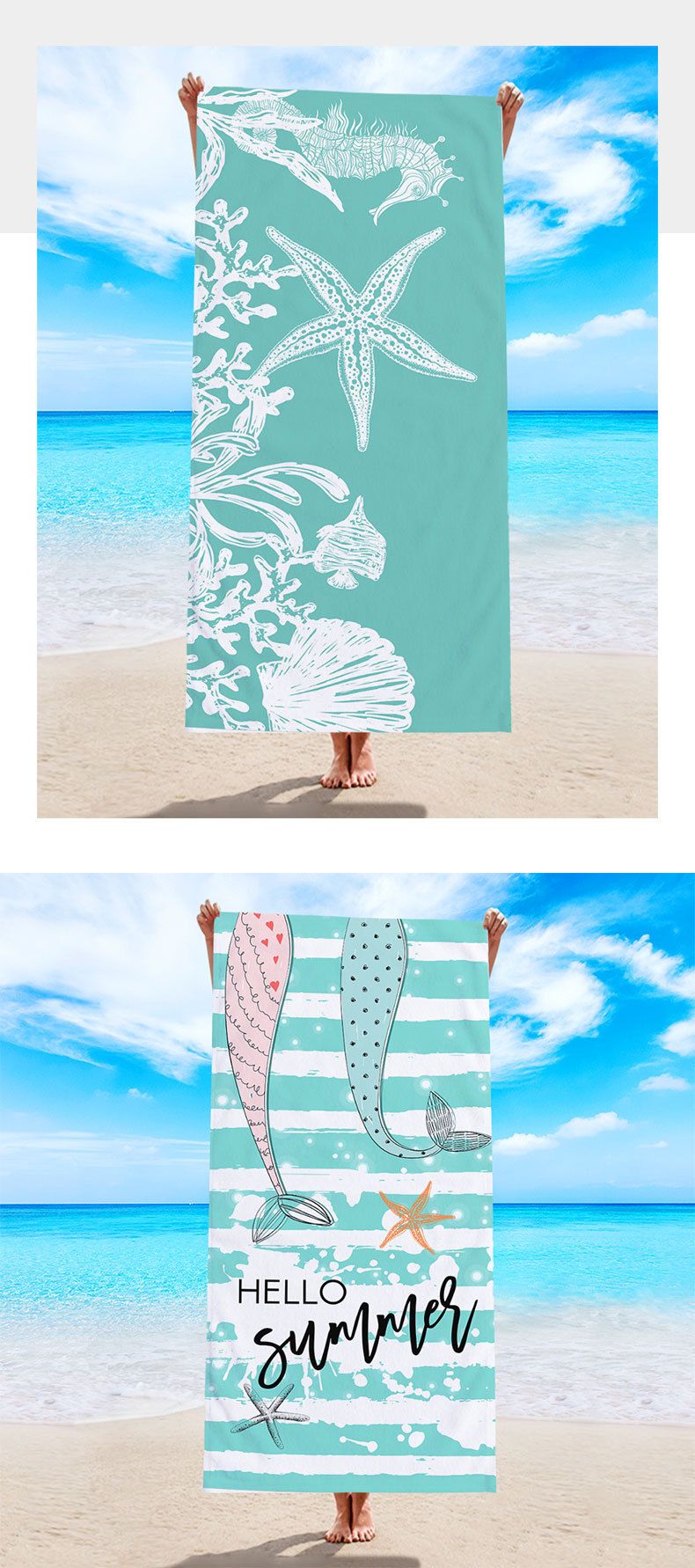 Doppelseitiges Strandtuch – ultraweiche Mikrofaser mit aufgedrucktem Design, schnelltrocknend zum Schwimmen und Sonnenbaden_voghion.com