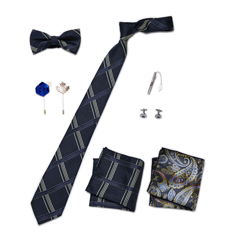 Men's Ties & Handkerchiefs fashionable business solid color flower tie square scarf 8-piece combination set_voghion.com