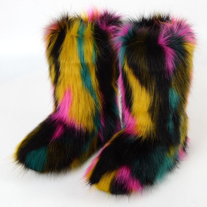 Winter snow boots Women's outer wear warm non-slip cross-border long fur mid-calf raccoon fur y2g fur boots_voghion.com