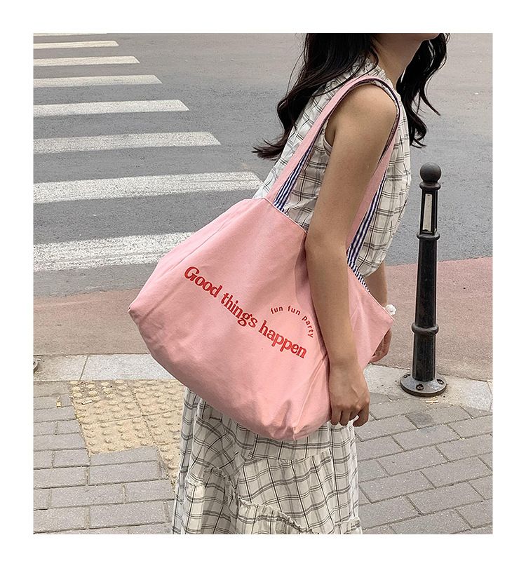 Sac fourre-tout grande capacité, double face, dos rayé, bandoulière texturée, lettre, en toile, pour collège_voghion.com