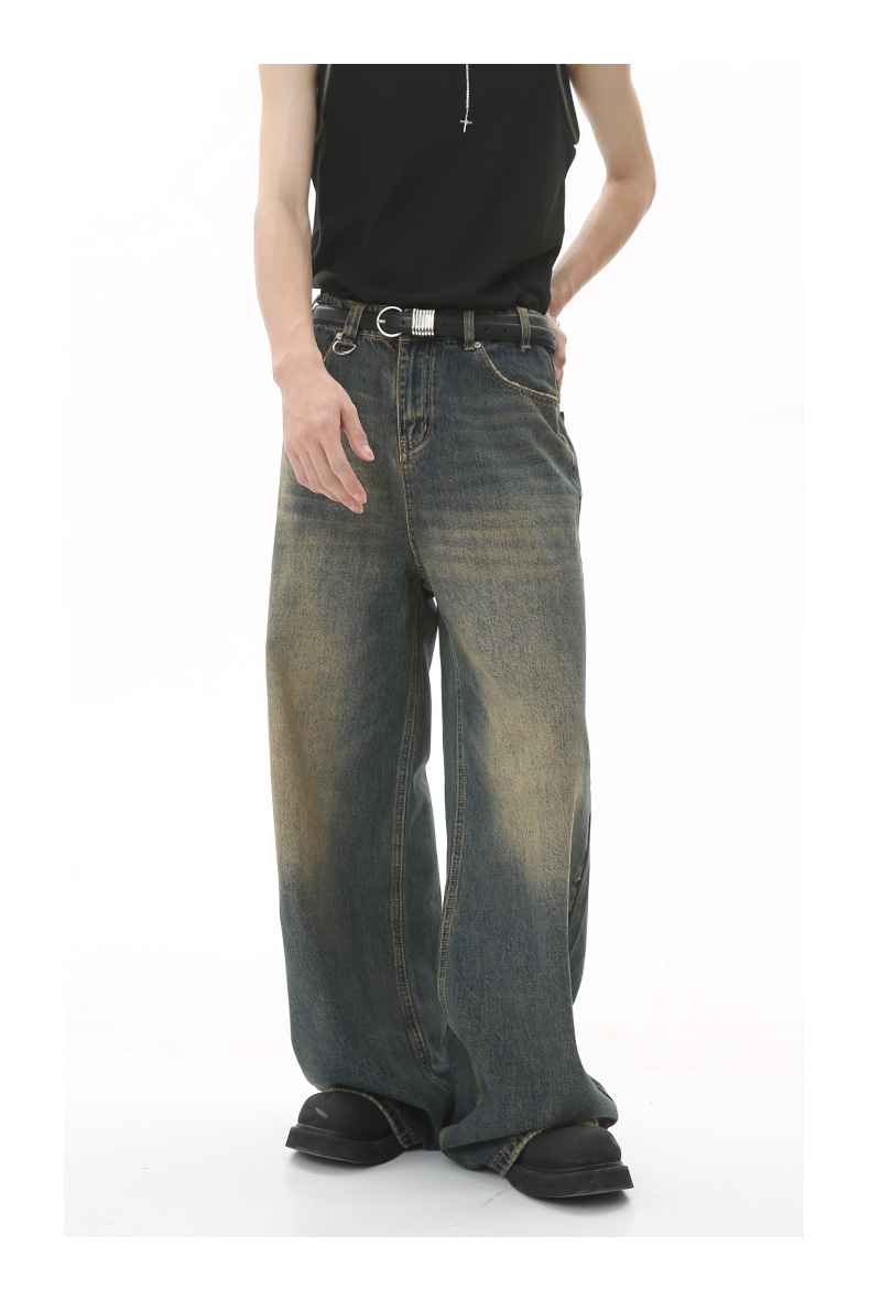 Vêtements pour hommes 2025 Nouveau jean ample à jambe large style Hong Kong vintage_voghion.com