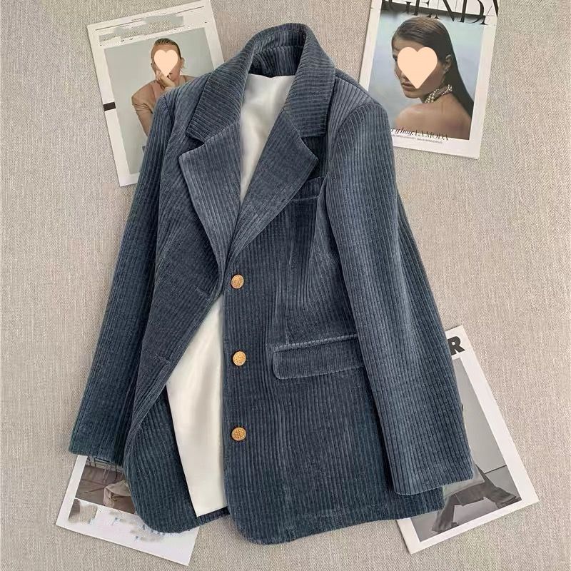 Giacca da abito slim da donna, blazer in velluto a coste slim-fit alla moda per donna - Giacca casual oversize in stile coreano per taglie piccole e forti_voghion.com