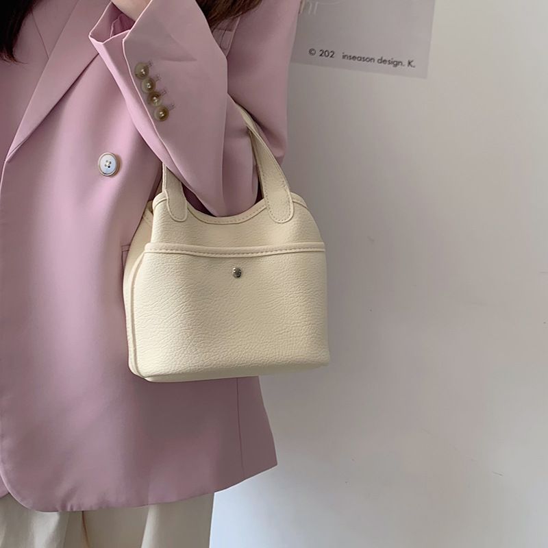Geantă de mână coreeană Instagram New Basket Bag simplă și la modă din piele moale texturată crossbody găleată bag pentru femei_voghion.com