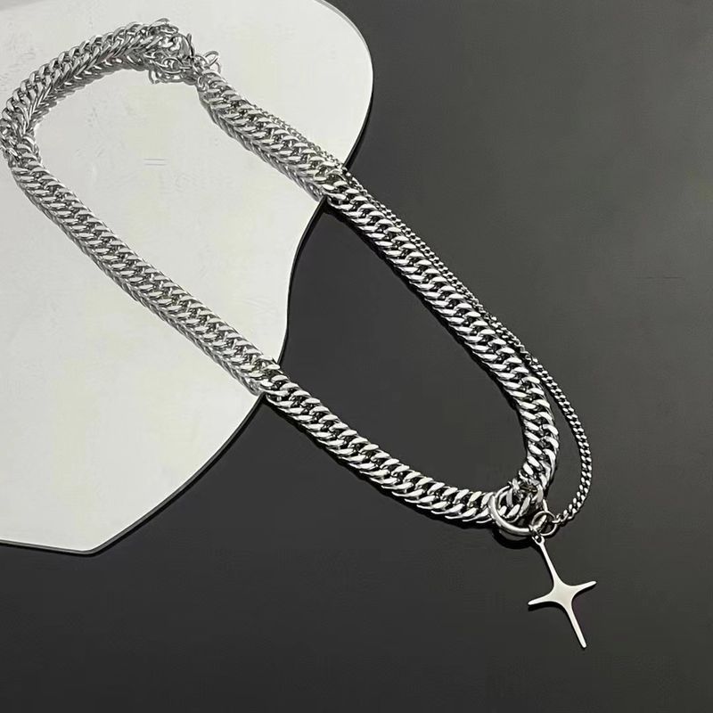 Collana cubana in acciaio al titanio da uomo con croce, design di nicchia, stile hip hop, con clavicola, per coppia._voghion.com
