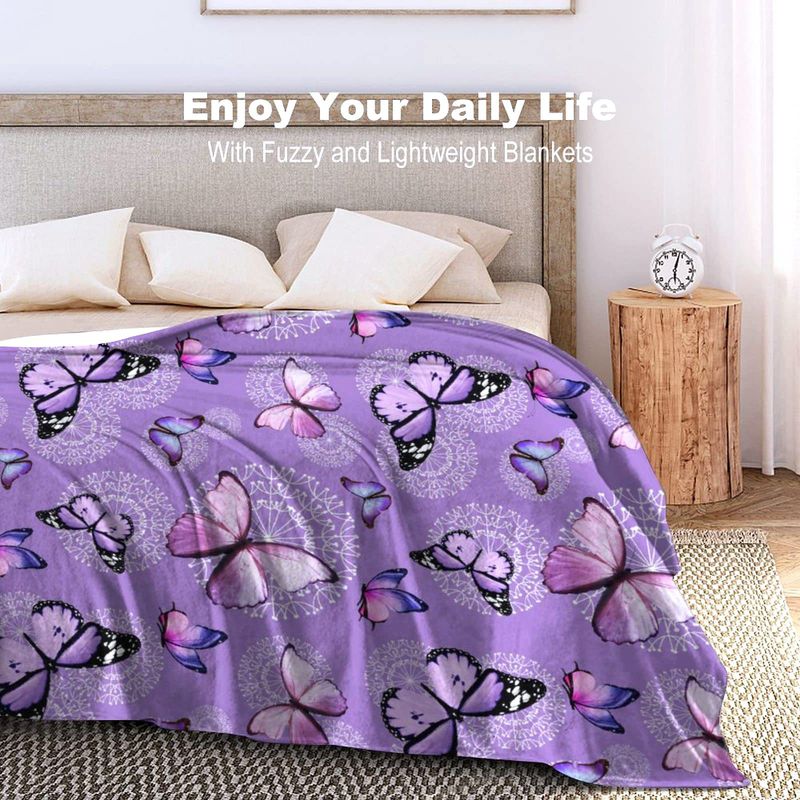 Lila Schmetterlingsmuster Decke Flanell Weiche und bequeme Decke für Zuhause Warme Decke Geburtstagsgeschenk_voghion.com