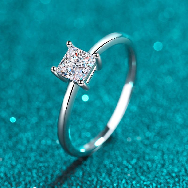 Ready Stock Smyoue 0,6 ct 4,5 mm Princess Cut Moissanite Solitaire gredzens sievietēm bezkrāsains augstas kvalitātes 100% S Sterling Sier Band GRA_voghion.com