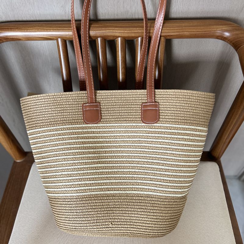 Borsa a secchiello con tracolla singola, grande capacità, in tessuto a mano, da spiaggia, da donna, 2024_voghion.com