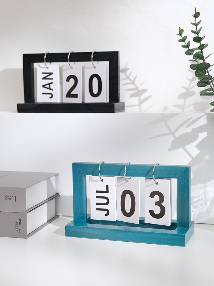 Wooden Flip Page Minimalist Home, Study, Dormitory, Desktop, Desk Perpetual Calendar, Props, Decorations,_voghion.com
