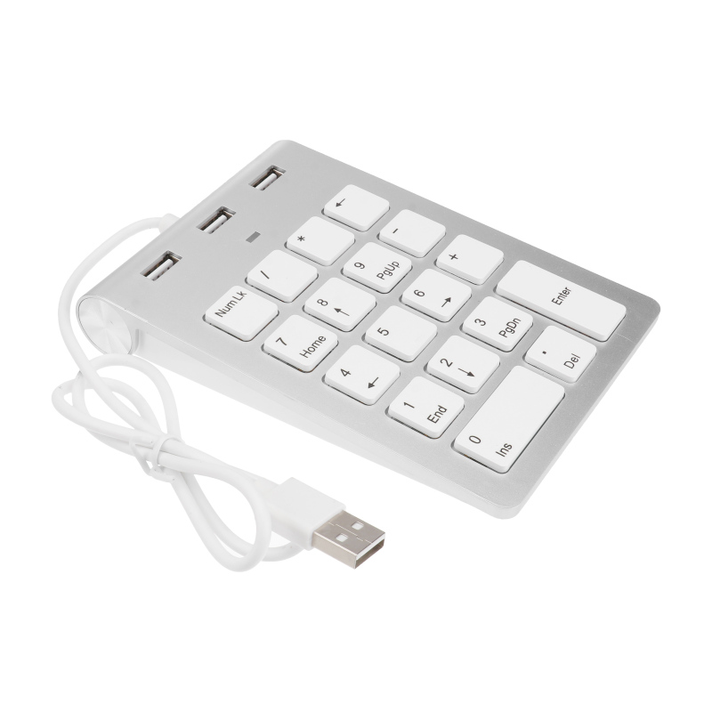 Mechanical Numeric Keypad Wired 18-key Numpad 3 USB Ports Hub for Laptop Computer (Sier)_voghion.com