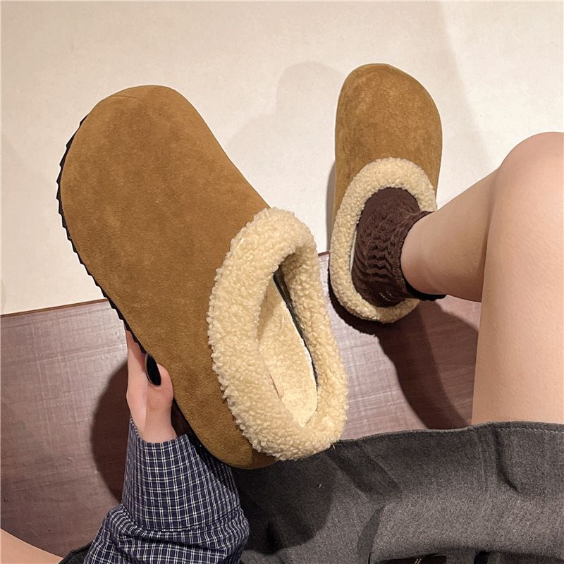 Damenschuhe Birkenstocks mit dicker Sohle für Damen, Winter-Plüsch-Slipper aus Baumwolle, Hausschuhe mit geschlossener Zehenpartie für den Außenbereich, höhenverstärkend_voghion.com