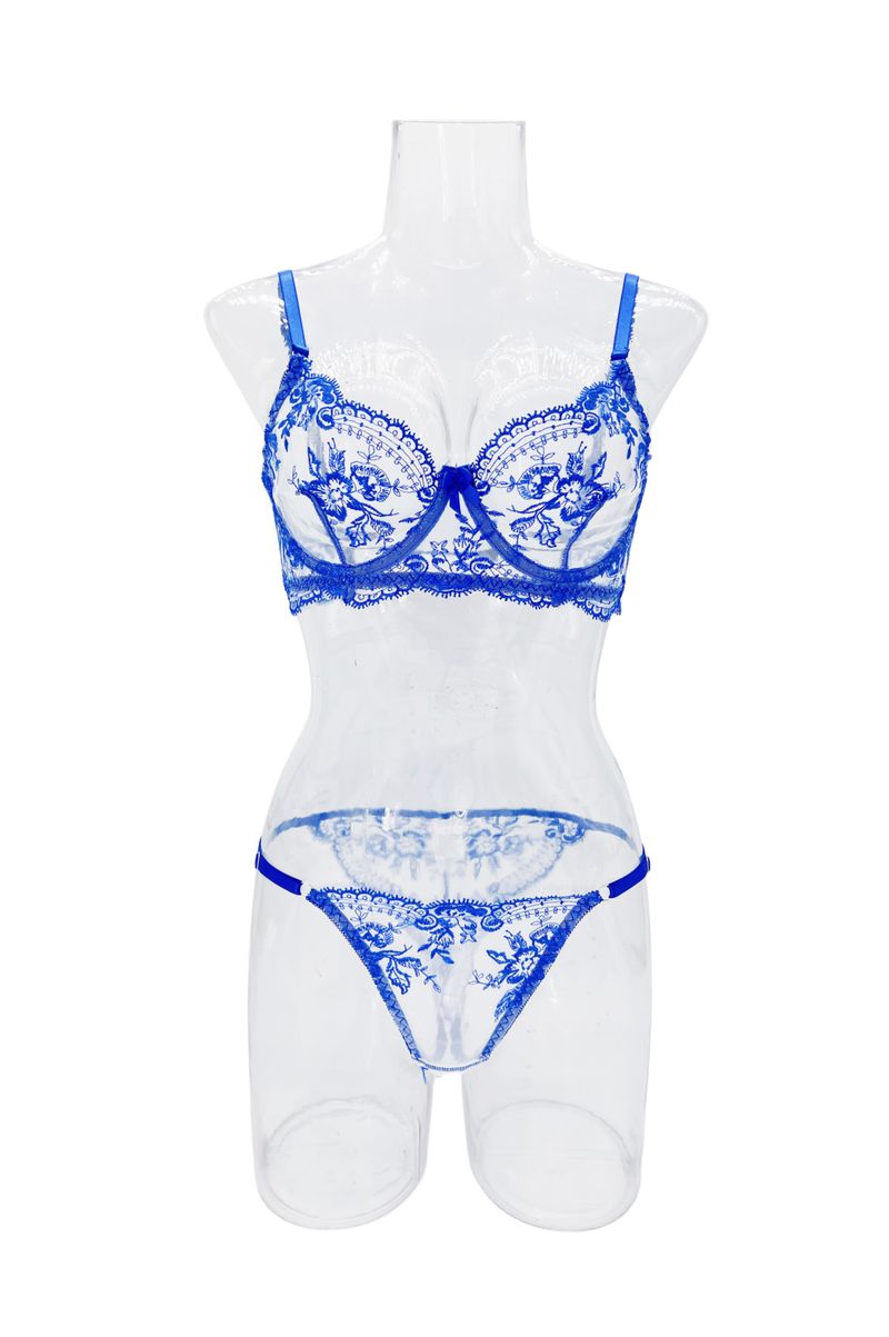 Damen Kleeder Blummen Broderie Perspektiv Mesh Sexy Komfortabel Einfach a generéis Ënnerwäsch Set_voghion.com