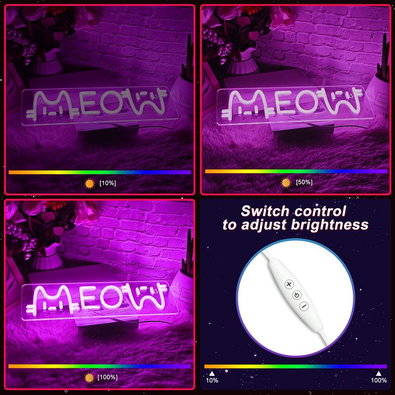 1 LED Neon Light, Pink "meow Meow" Cat Shaped Wall Decoration Light, Bright Neon Light With USB, Suitable For Decorating Girls' Bedrooms, 5V Adjustable Lighting, Very Suitable For Room Accents_voghion.com
