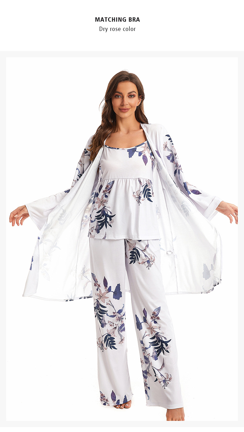 Damen Schlofkleeder Pyjama fir Fraen, Kotteng Camisole, Nuetshemd, Dräi-Stéck-Set, Heemkleeder_voghion.com