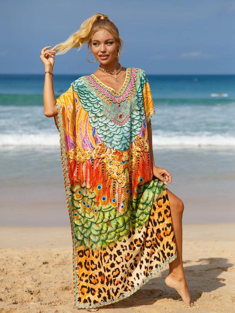 Bohemian Beach Cover-Up Kleid – Leichte und atmungsaktive Tunika aus 99 % Baumwolle für Damen, übergroßes, fließendes Sommerkleid, perfekt für den Pool_voghion.com