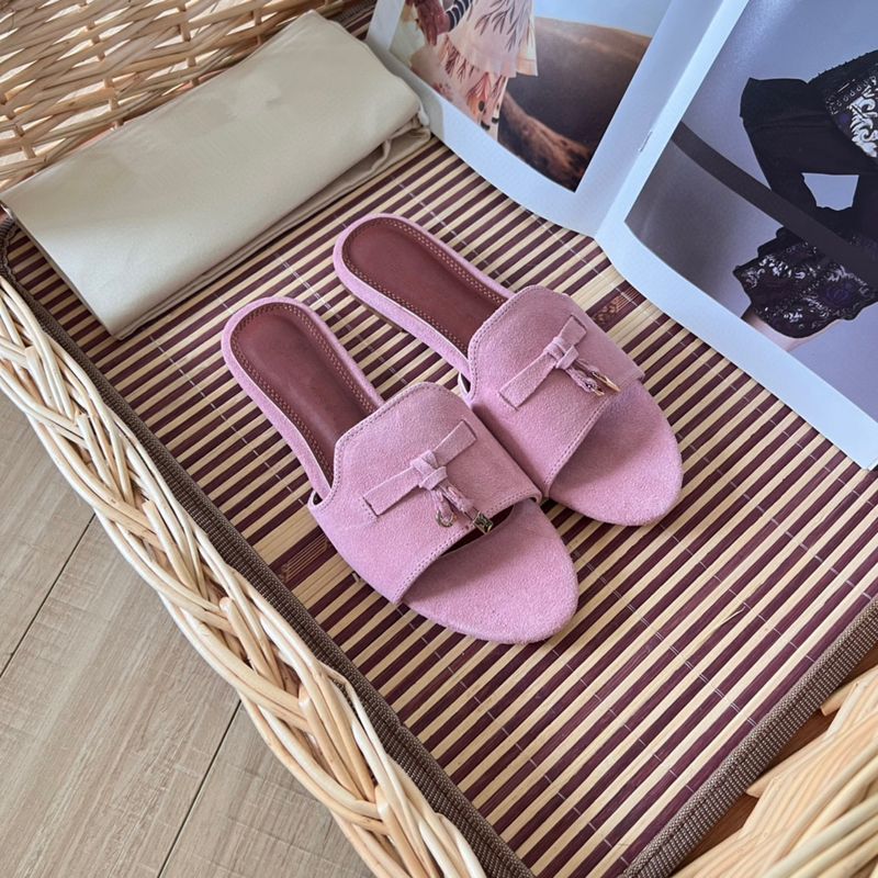 LP One Word Slippers For Women 2024 Summer New Style Tassel Leather Versatile Lazy Flat Bottom Open Toe Casual Outerwear_voghion.com