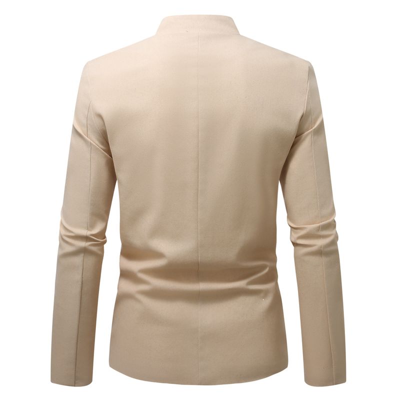 Blazer da uomo slim fit con collo alla coreana - Giacca casual in misto lino traspirante per tutti i giorni (blu navy, azzurro, kaki, verde)_voghion.com
