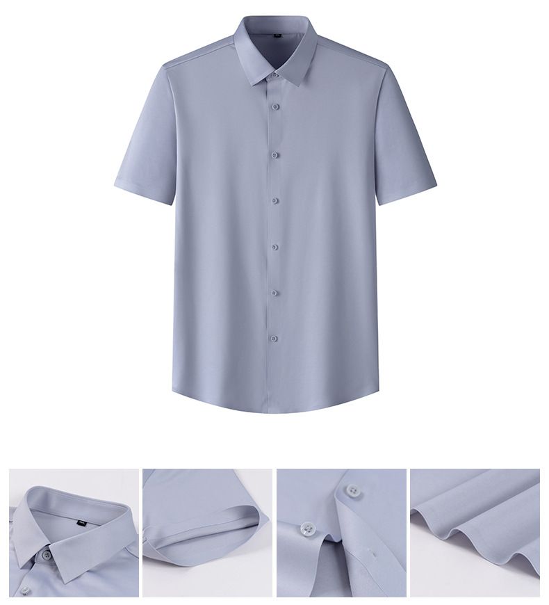 Men's Short Sleeve Silk Shirt With Four-Way Stretch, Seamless Bonding, Wrinkle-Free & Ultra-Soft Lightweight Luxury Fabric For Business & Casual Wear_voghion.com