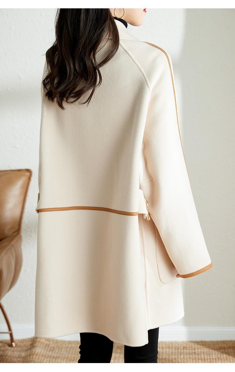 Trenchcoat aus Wollmischung für Damen mit Reverskragen und zweireihigem Verschluss – elegante Oversize-Passform für Büro und Freizeit (Beige, Schwarz, Camel)_voghion.com