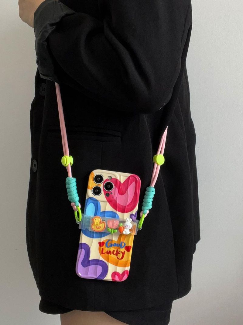 NeoGear Rainbow Color Heart Crossbody Case For 15/16 Pro IPhone 13 12 11 Trendy Wave Shockproof_voghion.com