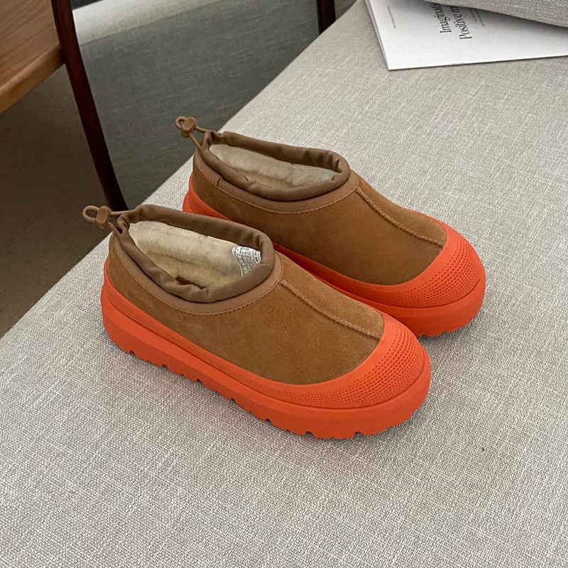 Sangpo Village Schneestiefel aus Schaffell, integriert, warm, für den Außenbereich, hohe Woll-Slipper für Damen, faule Schuhe_voghion.com