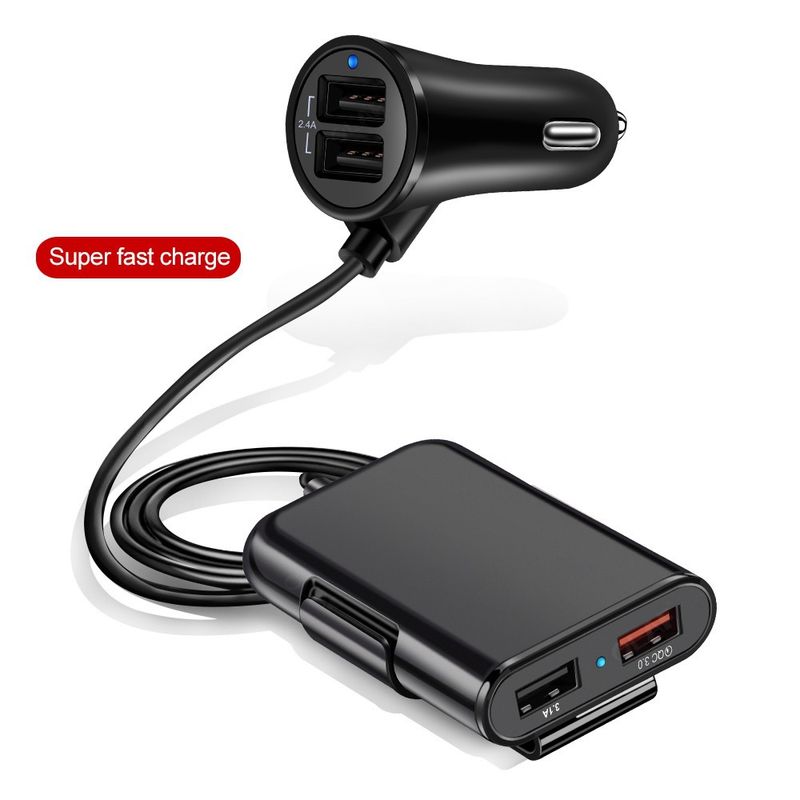 Music Festival  40W 8A QC3.0 front and rear seat charger fast one to four USB with cable, multi port flash charging, car charging_voghion.com